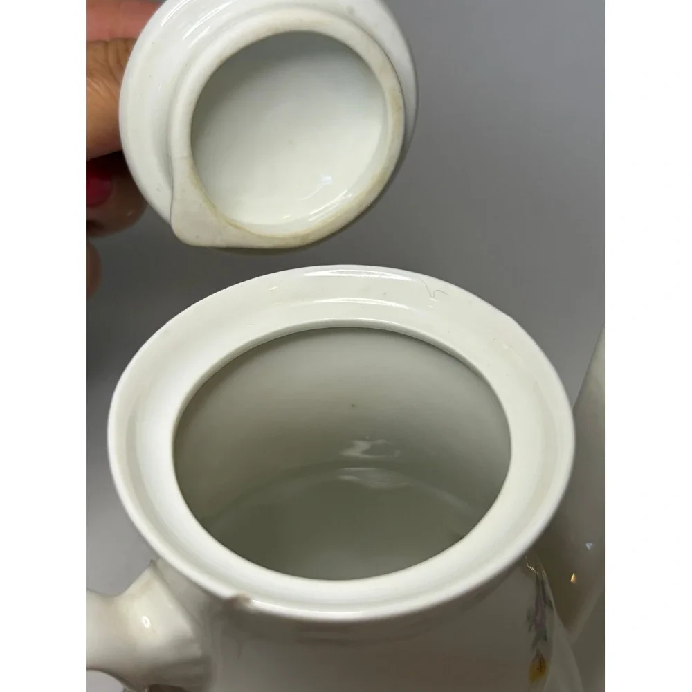 Vintage White Floral Teapot Tea Cup Saucer Polish CottageCore Coquette Girlie